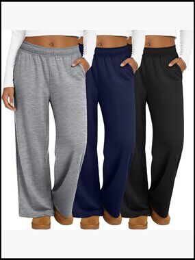 Plus Size Sweatpants - Wide Leg Interior Drawstring High Waist Baggy Pants with